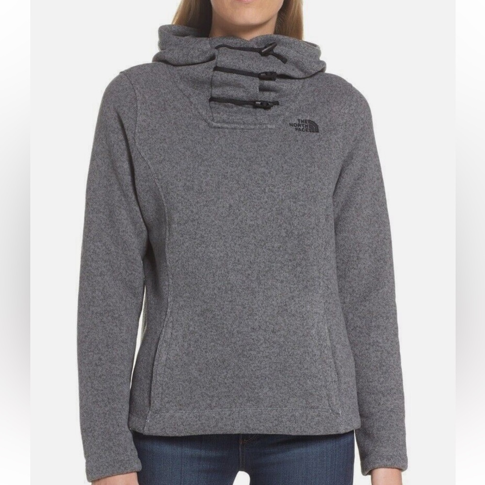 The North Face Crescent Hooded Pullover Fleece Jacket Toggle Sweater Size S-Gray